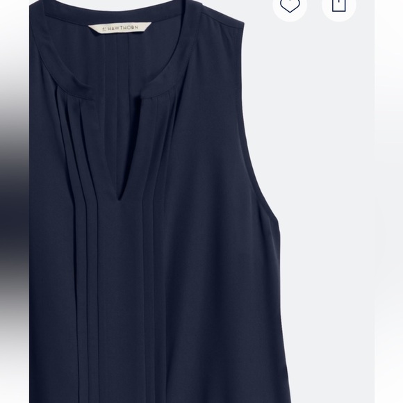 41‎ Hawthorn | Breyson Pleat Detail Split Neck Blouse | Navy | Petite Large - Picture 3 of 12